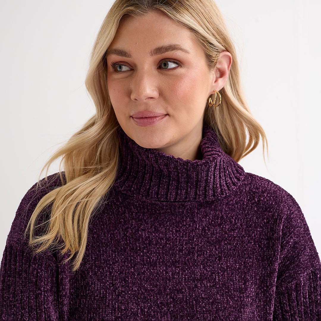 Ladies Beetroot Roll Neck Knitted Jumper from You Know Who's
