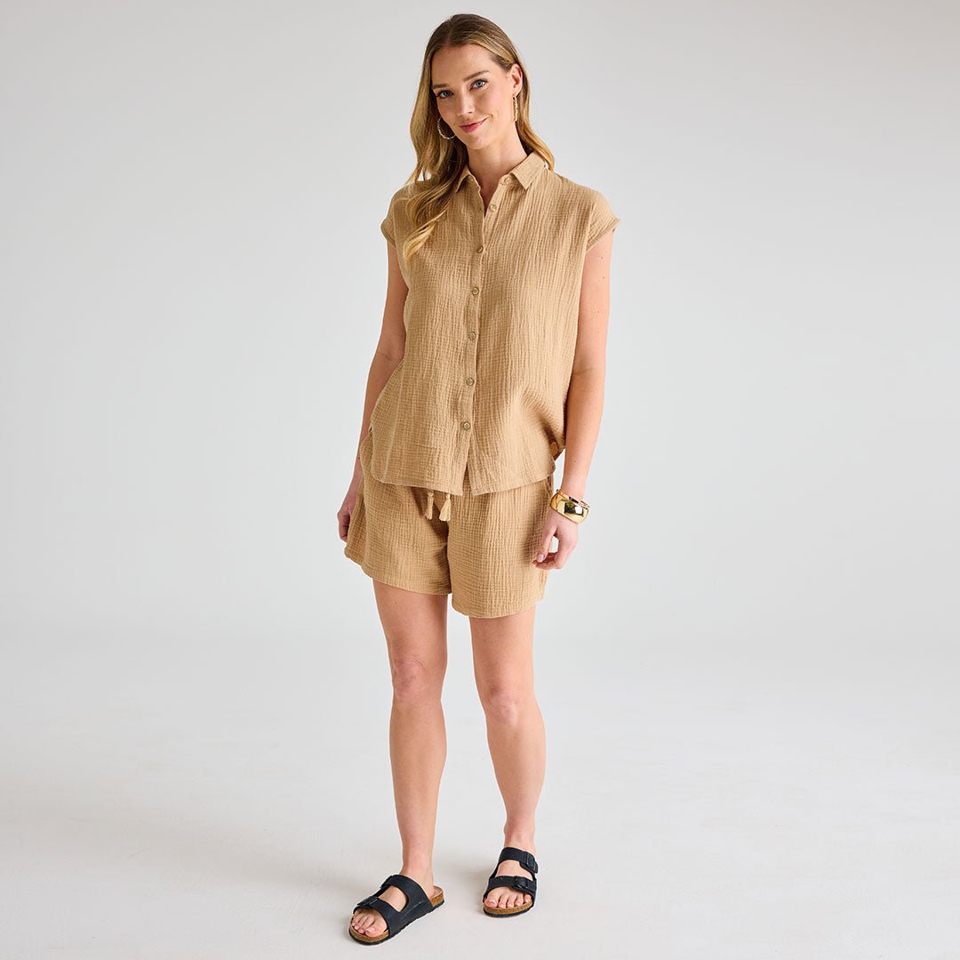 Ladies Beige Sleeveless Shirt from You Know Who's