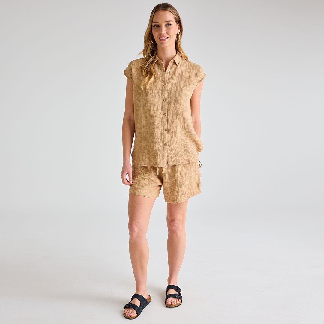 Ladies Beige Sleeveless Shirt from You Know Who's