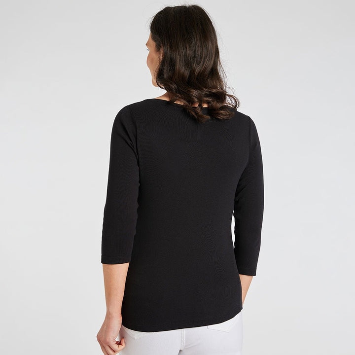 Ladies Black 3/4 Sleeve Slash Neck Top from You Know Who's