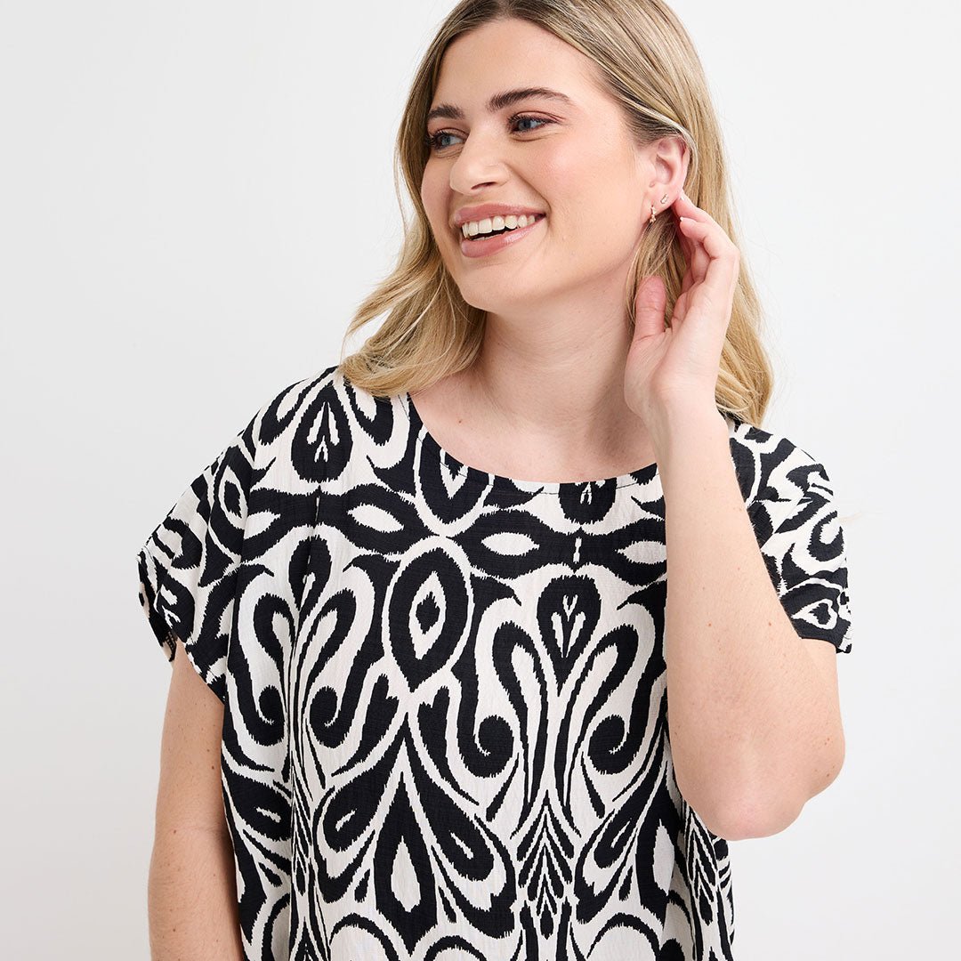 Ladies Black Abstract Printed Top from You Know Who's