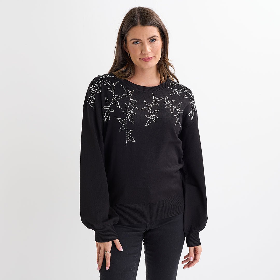Ladies Black Beaded Flower Jumper from You Know Who's