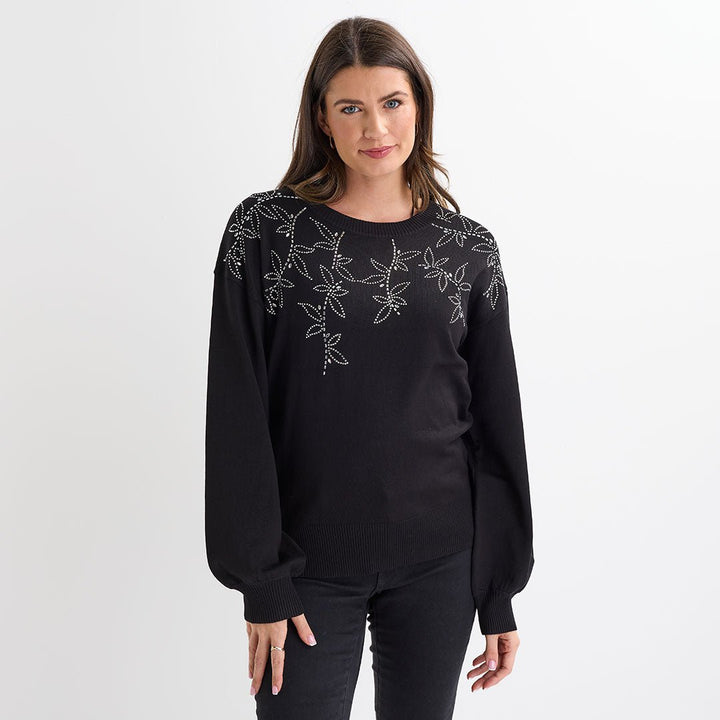 Ladies Black Beaded Flower Jumper from You Know Who's