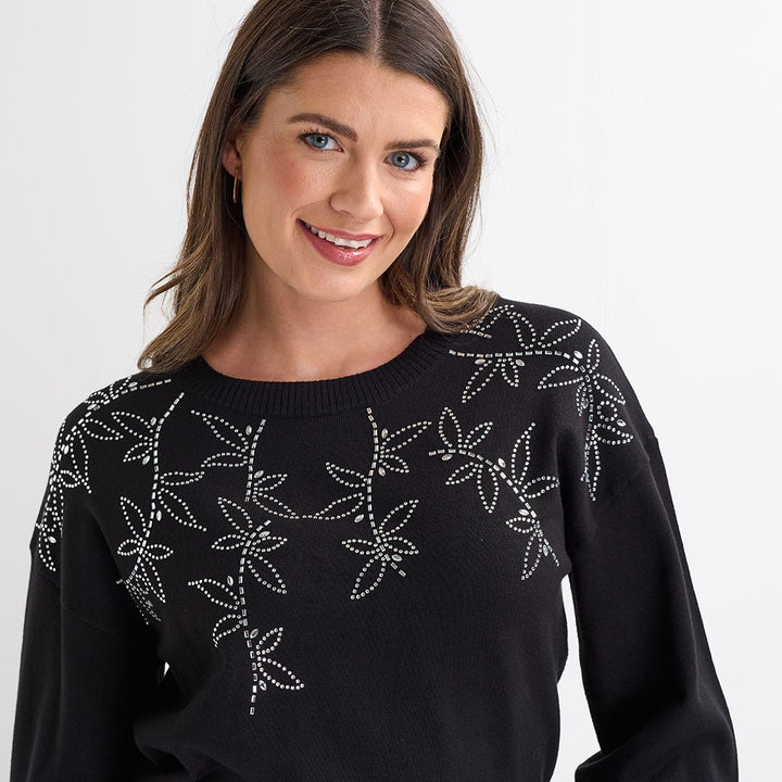 Ladies Black Beaded Flower Jumper from You Know Who's