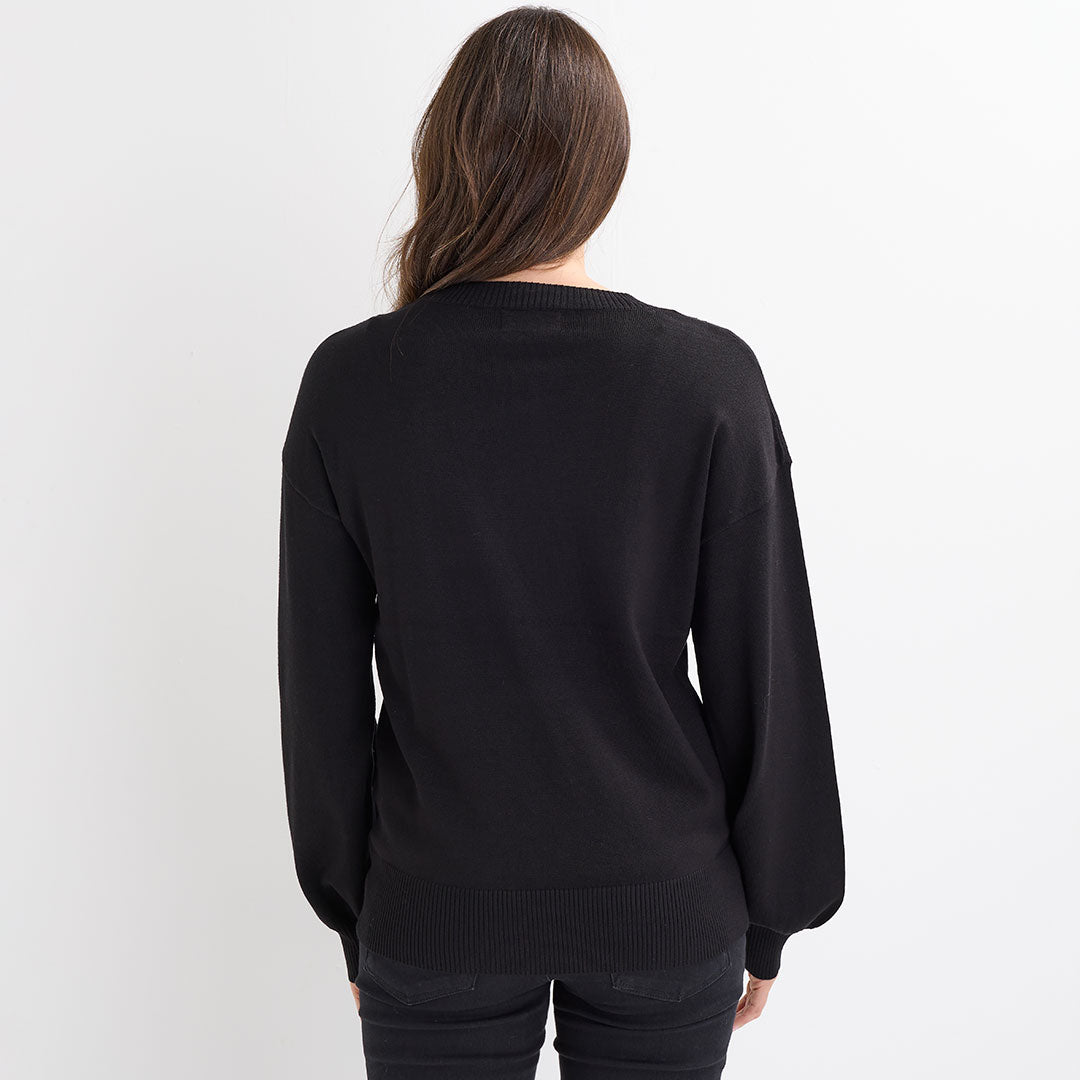 Ladies Black Beaded Flower Jumper from You Know Who's