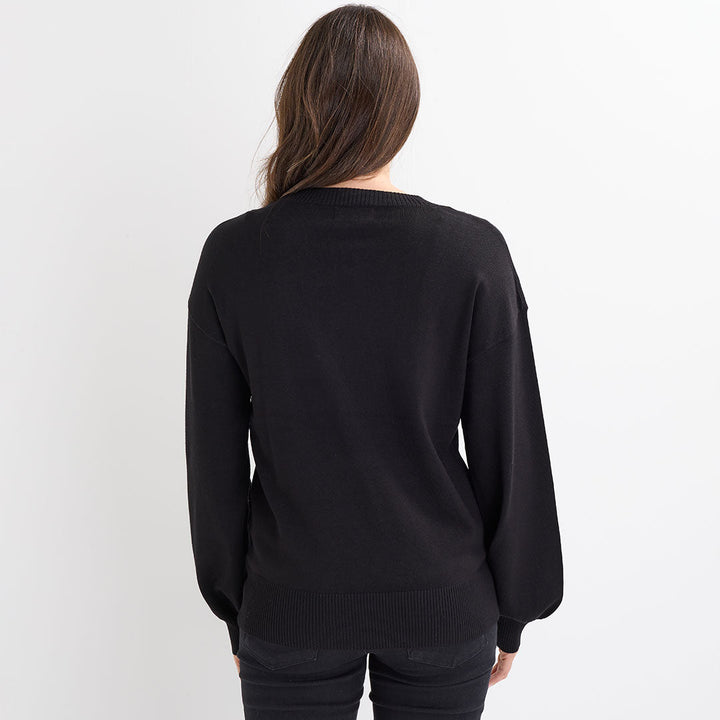 Ladies Black Beaded Flower Jumper from You Know Who's