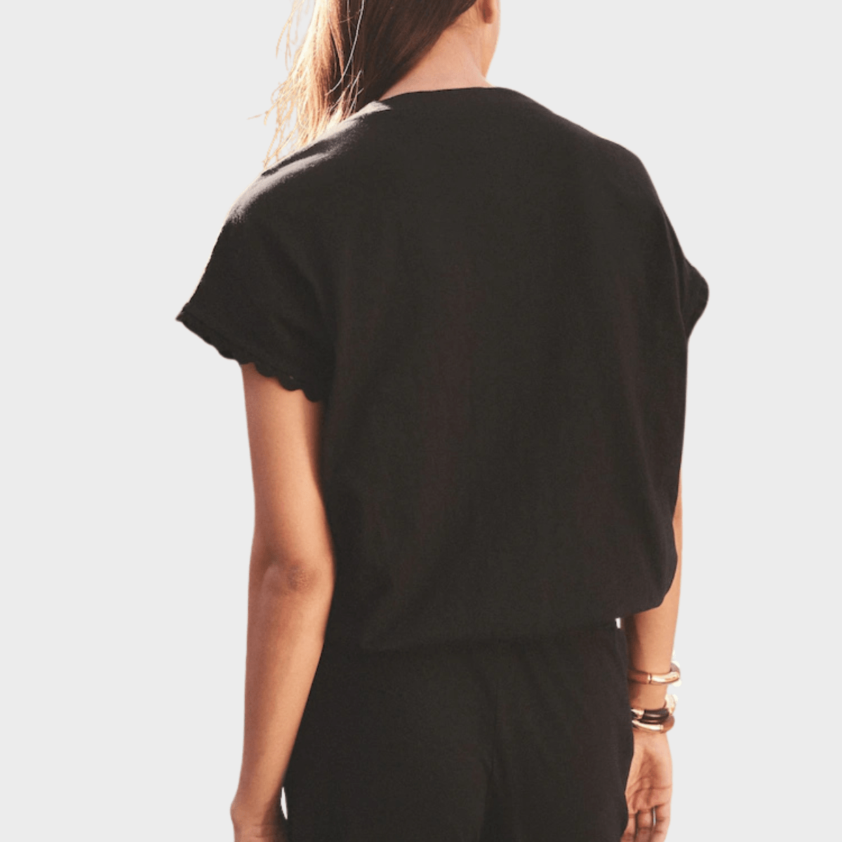 Ladies Black Bubble Hem Tie Top from You Know Who's