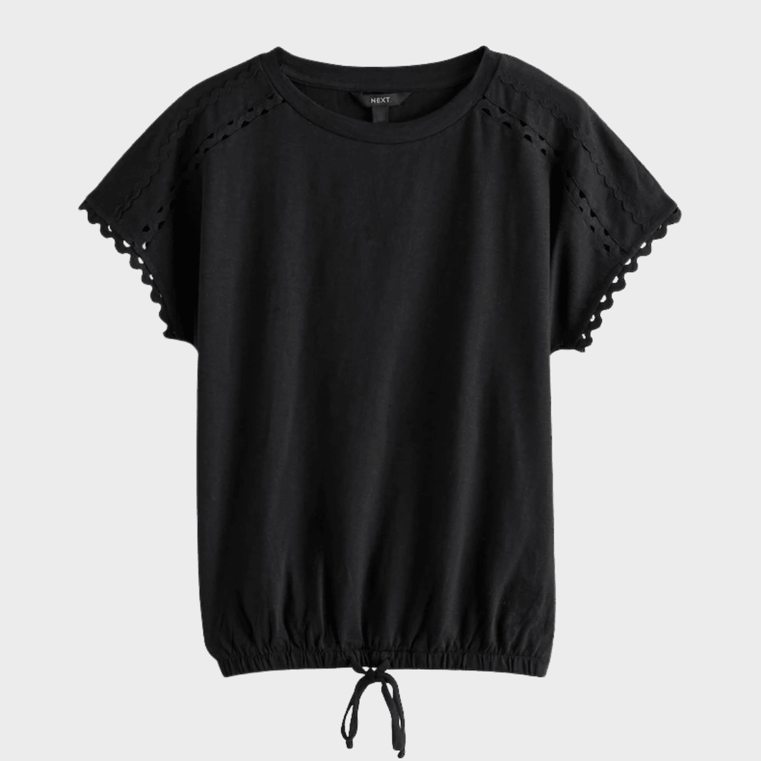 Ladies Black Bubble Hem Tie Top from You Know Who's