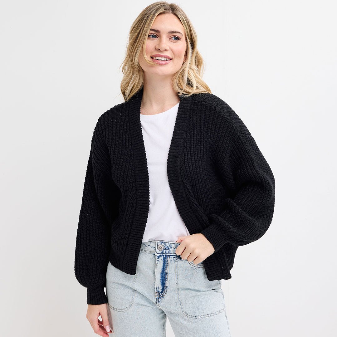 Ladies Black Chunky Fisherman Knit Cardigan from You Know Who's