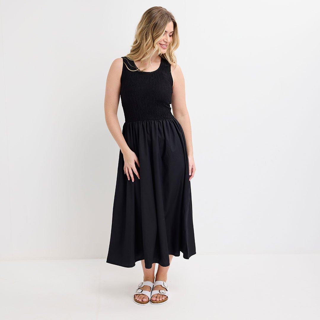 Ladies Black Contrast Plisse Dress from You Know Who's