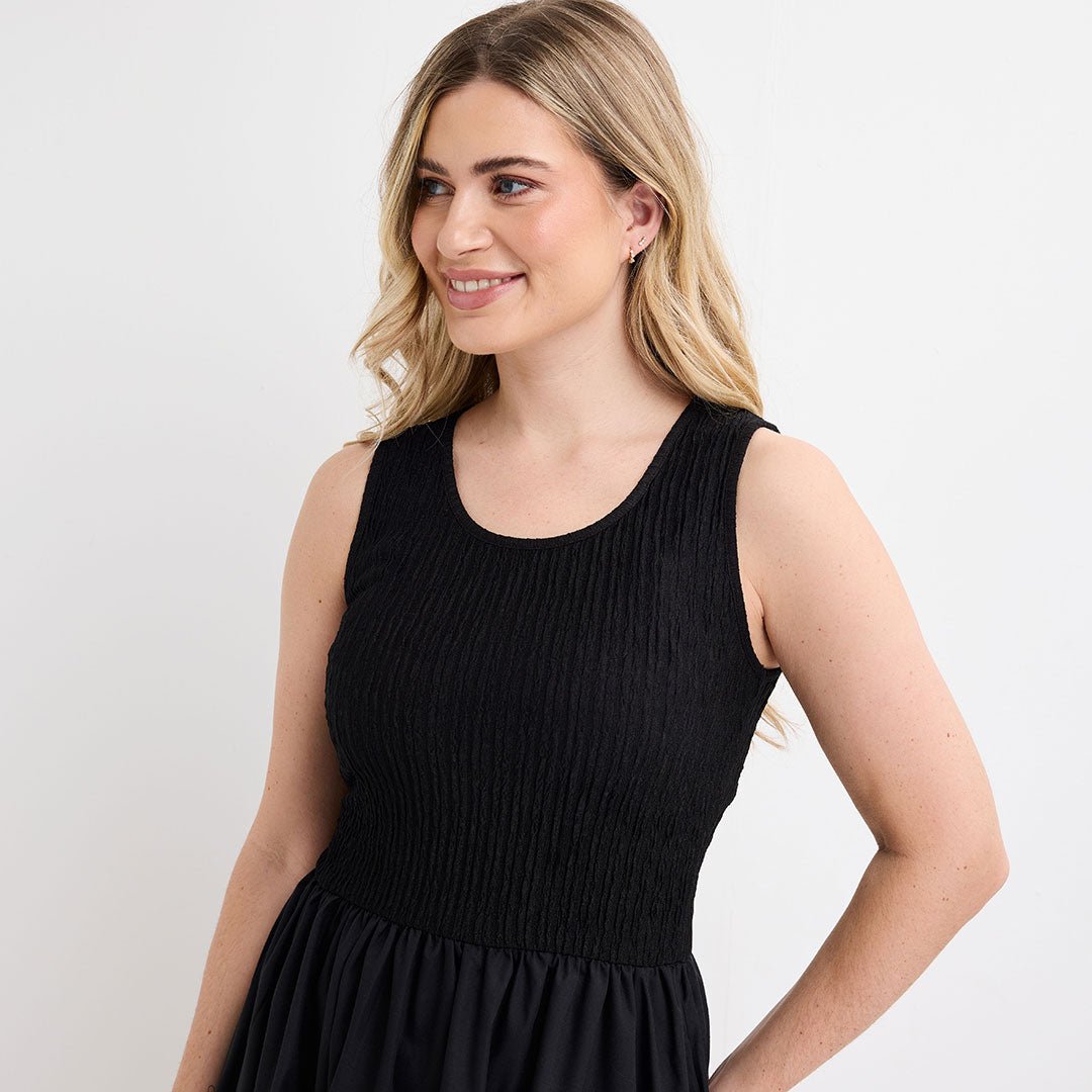 Ladies Black Contrast Plisse Dress from You Know Who's