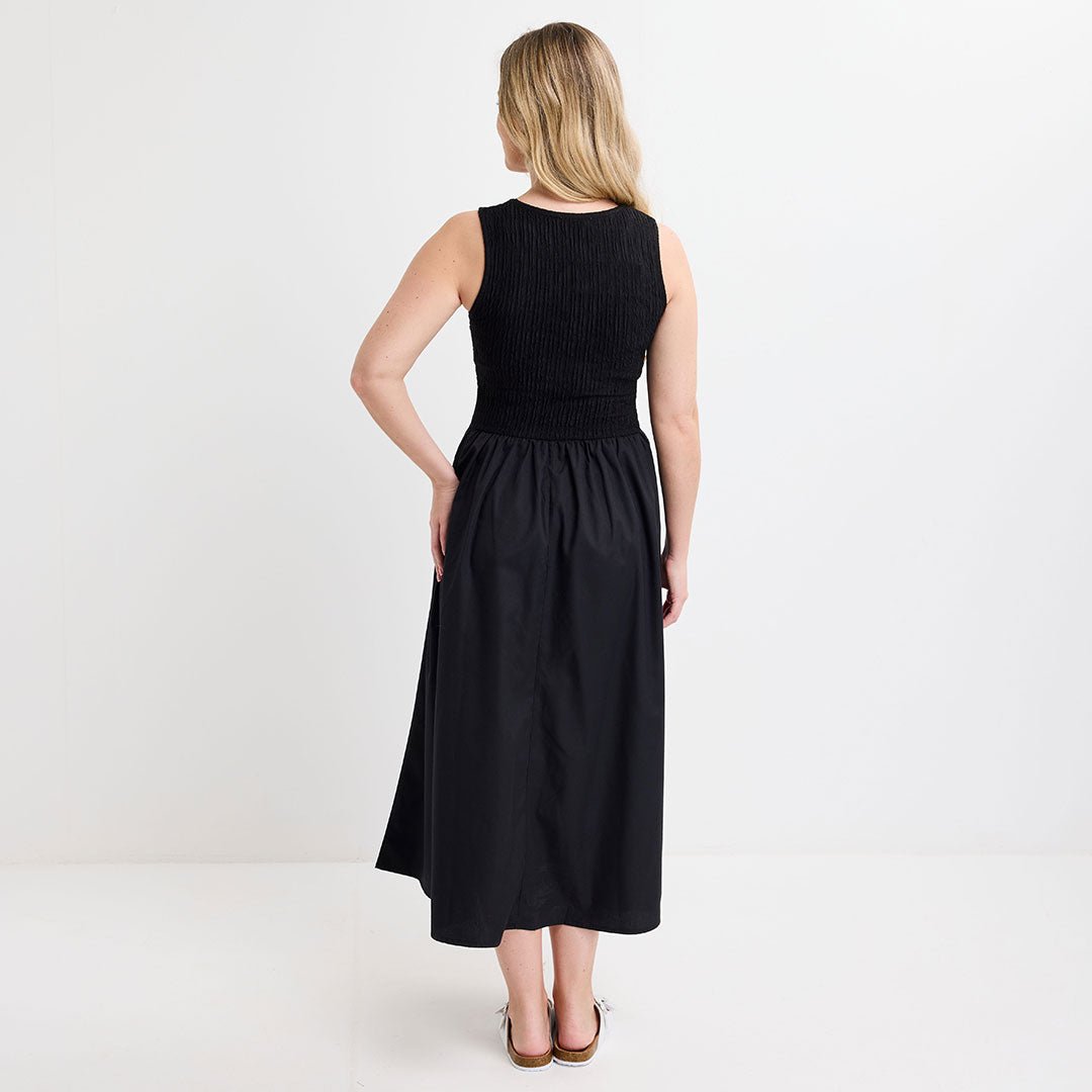 Ladies Black Contrast Plisse Dress from You Know Who's