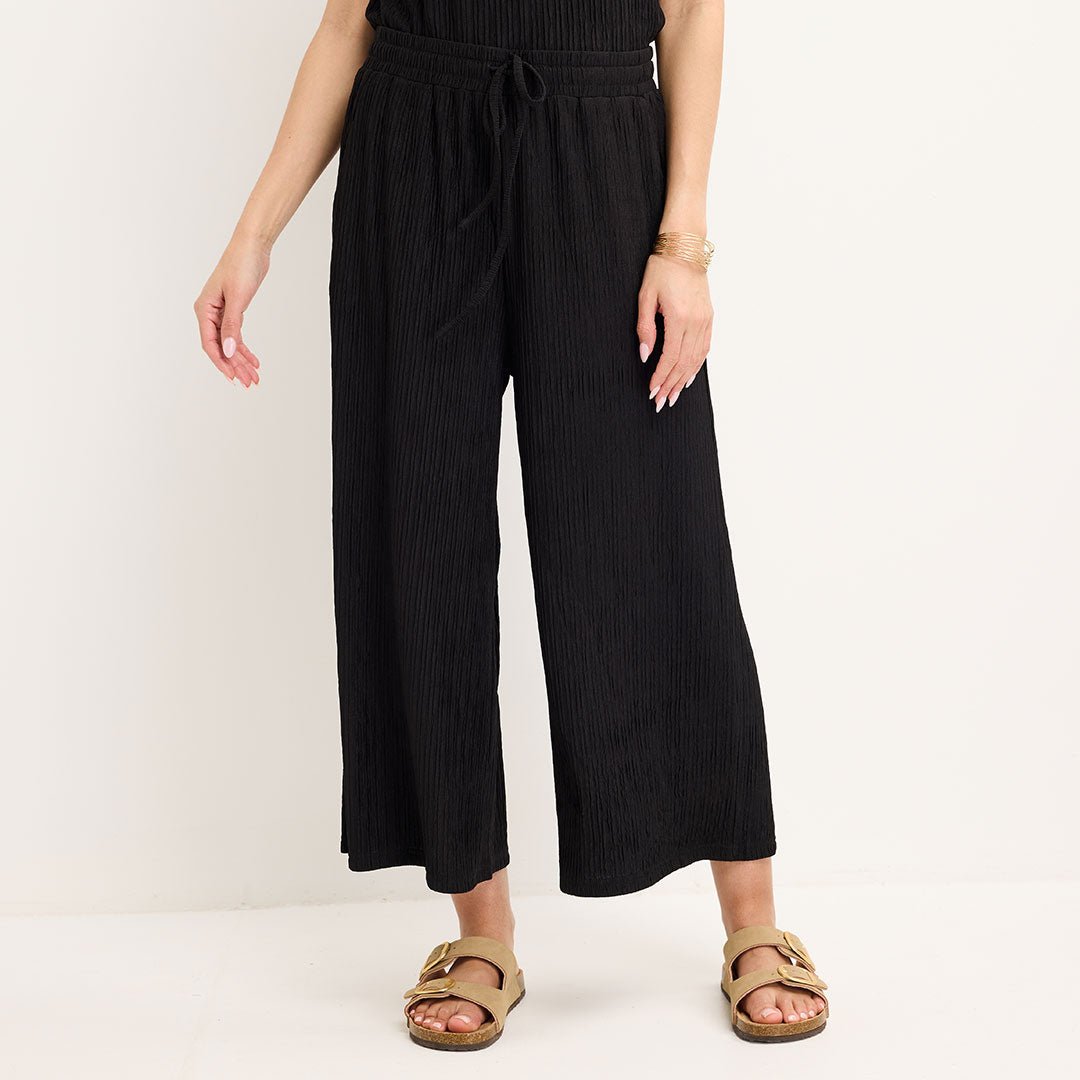 Ladies Black Cropped Plisse Pants from You Know Who's