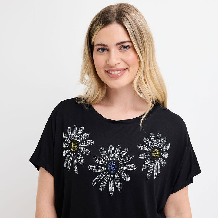Ladies Black Daisy Diamonte Top from You Know Who's