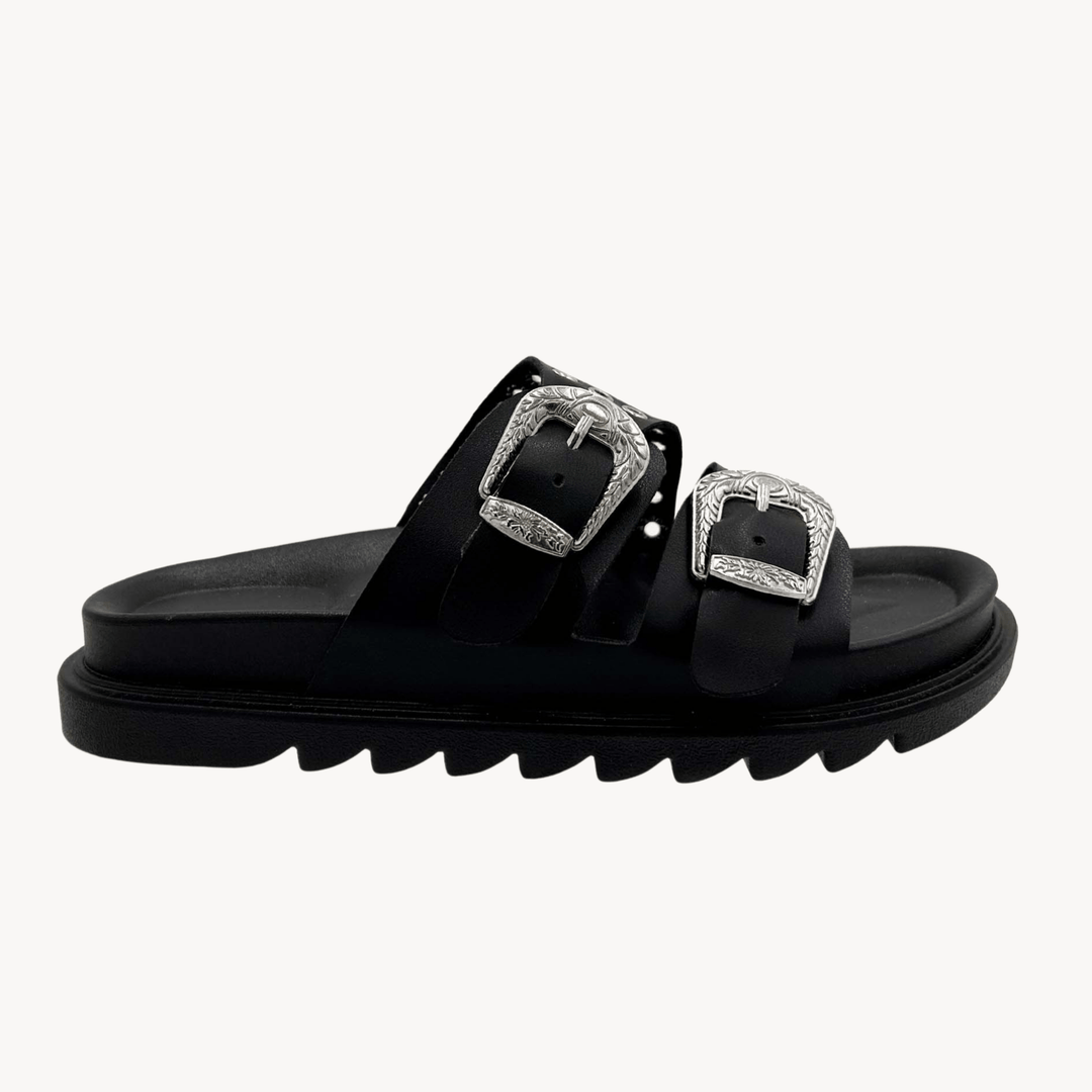 Ladies Black Double Buckle Slider from You Know Who's