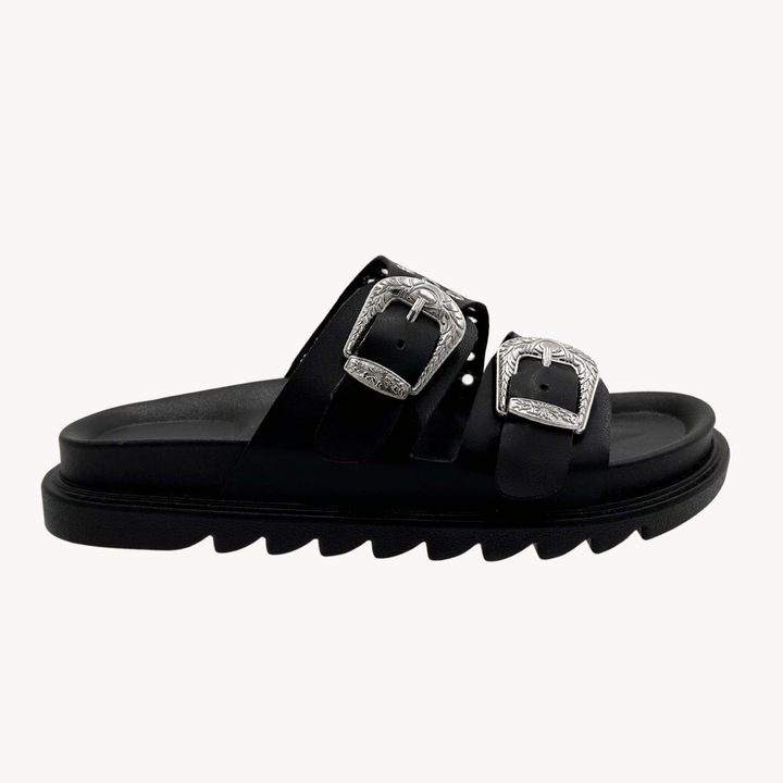 Ladies Black Double Buckle Slider from You Know Who's