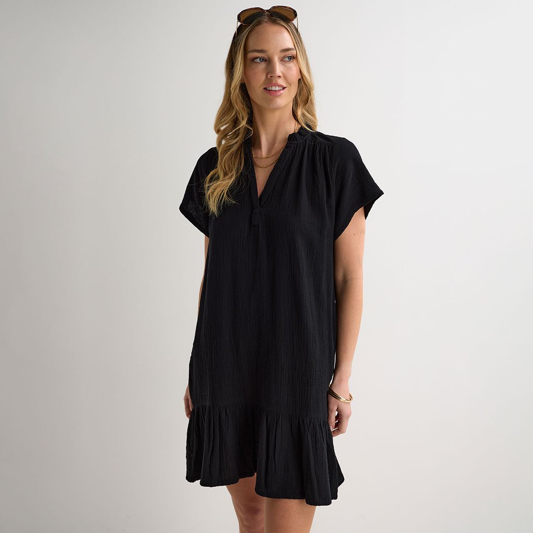 Ladies Black Double Cloth V Neck Dress from You Know Who's