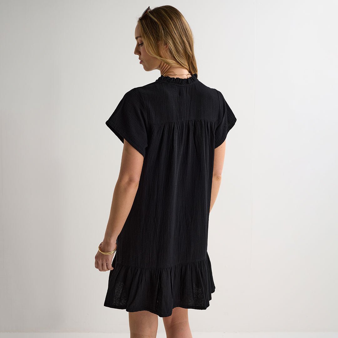 Ladies Black Double Cloth V Neck Dress from You Know Who's