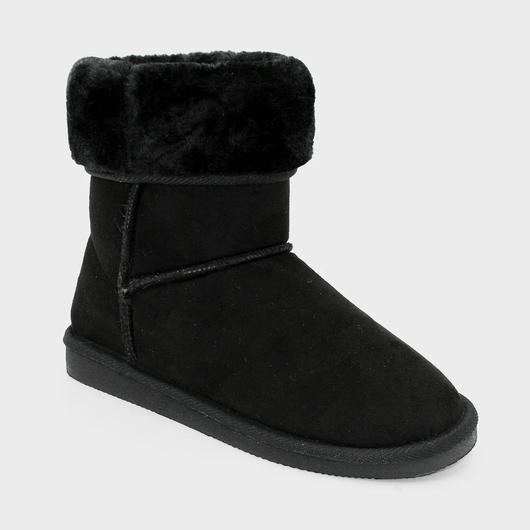 Ladies Black Faux Fur Turnover Ankle Boot from You Know Who's