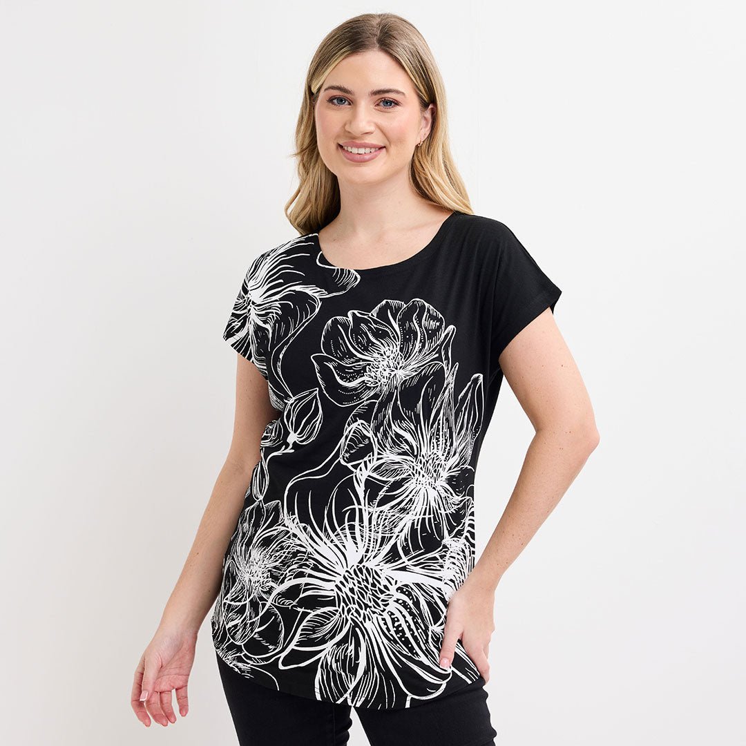 Ladies Black Floral Diamonte Top from You Know Who's