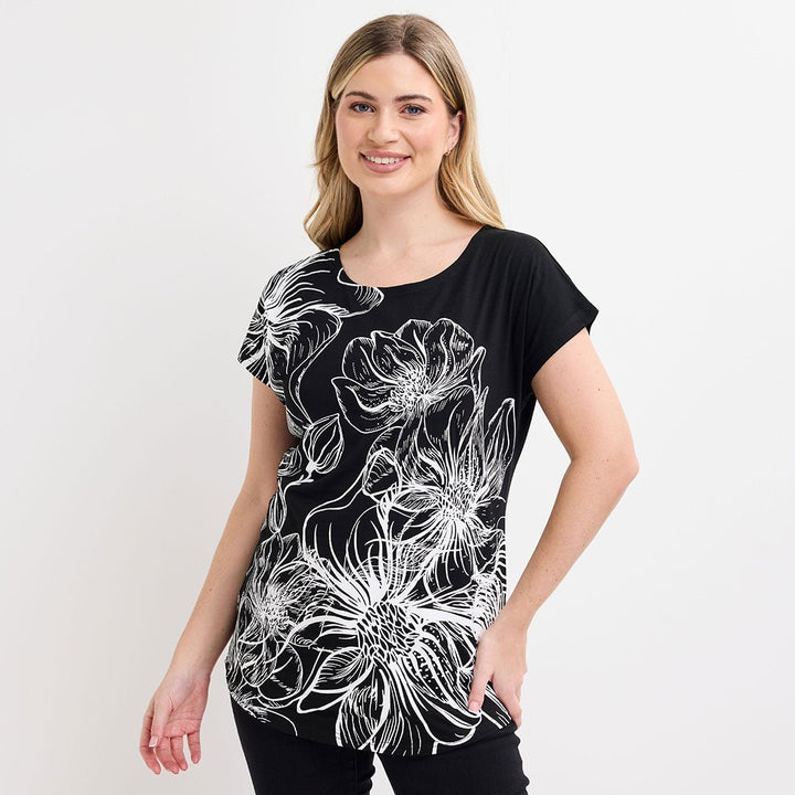 Ladies Black Floral Diamonte Top from You Know Who's