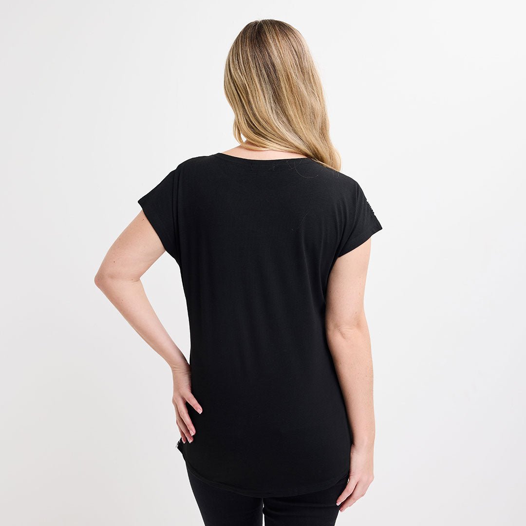 Ladies Black Floral Diamonte Top from You Know Who's