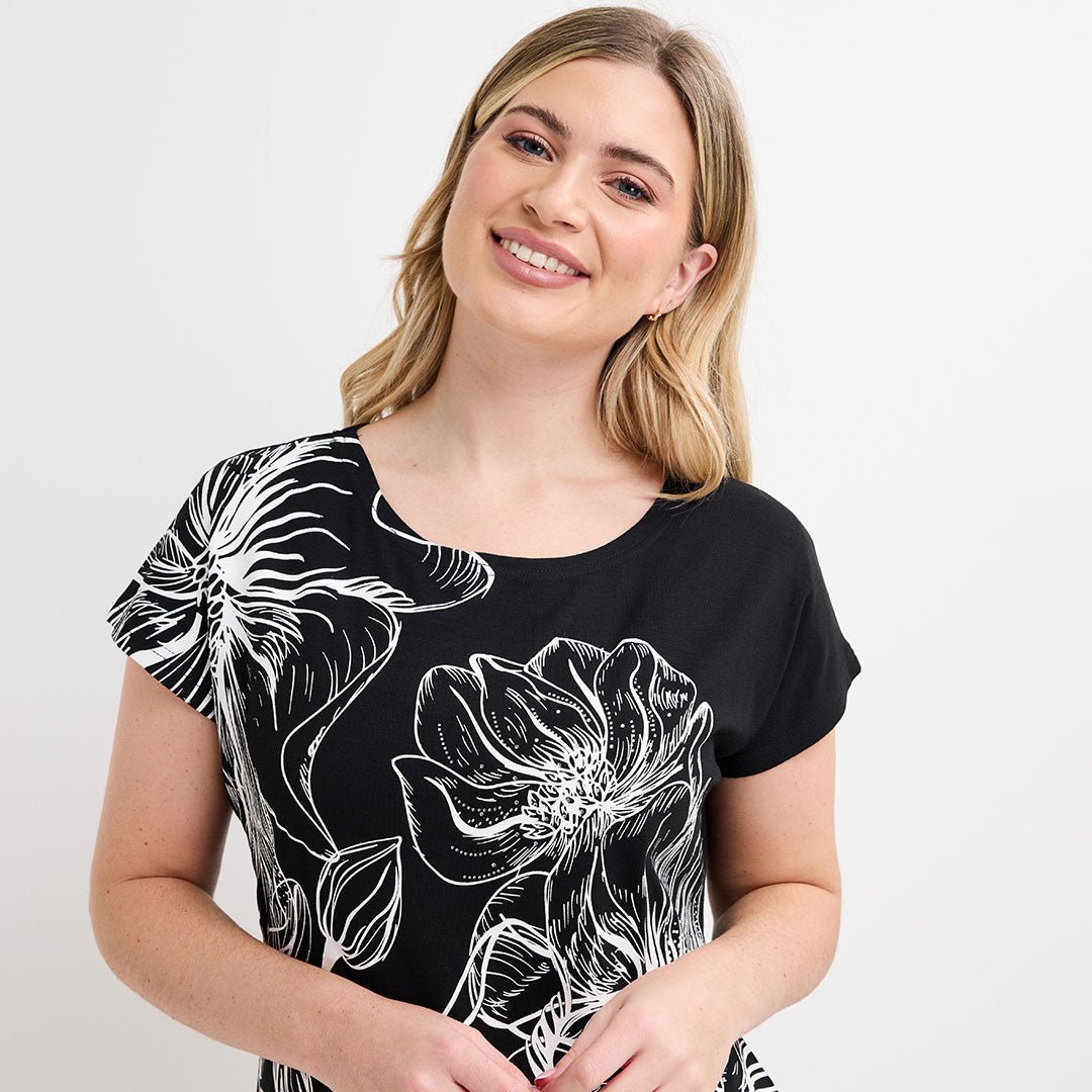 Ladies Black Floral Diamonte Top from You Know Who's