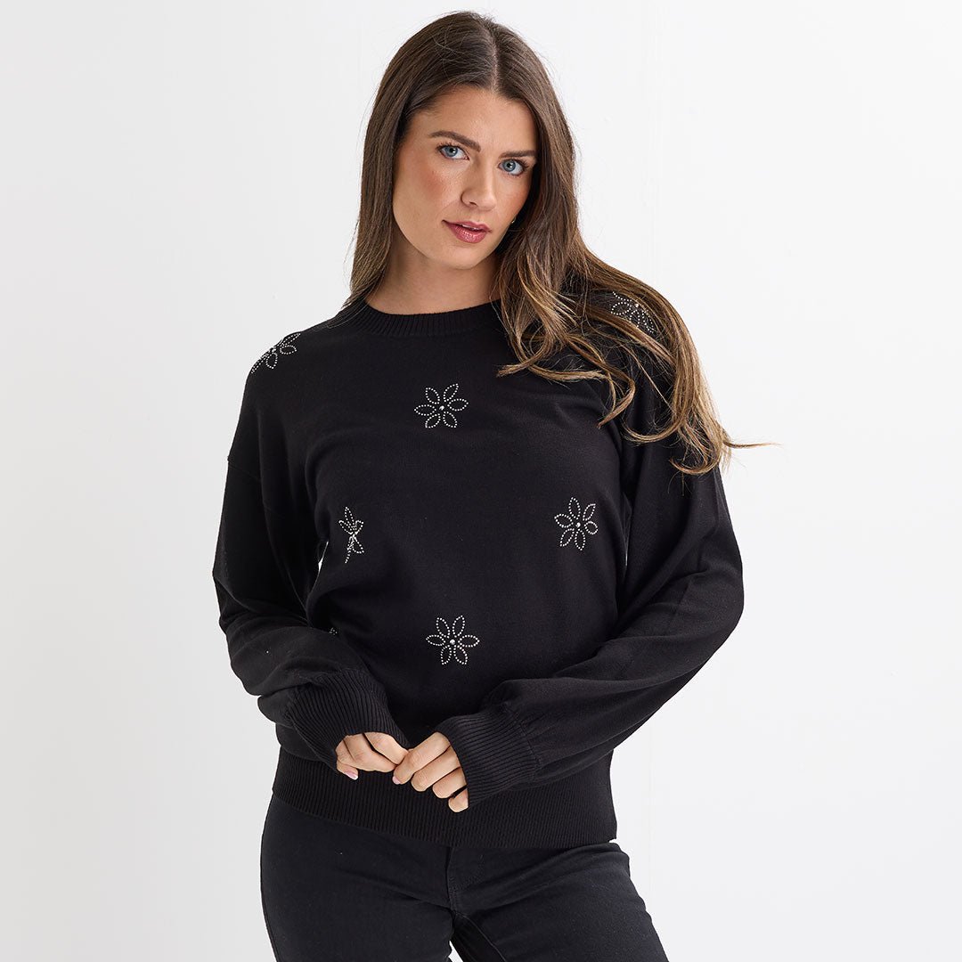 Ladies Black Flower Jumper from You Know Who's