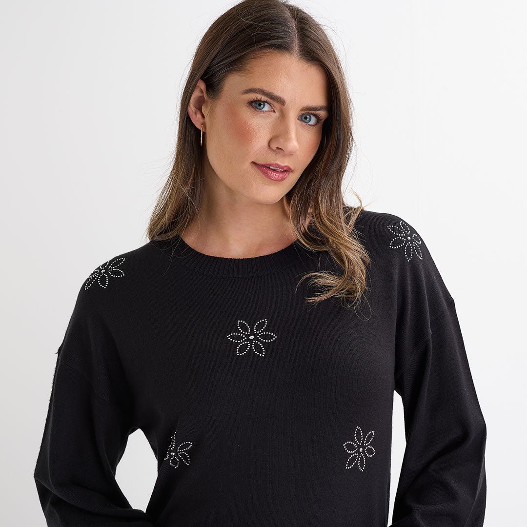 Ladies Black Flower Jumper from You Know Who's