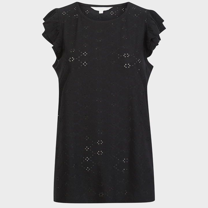 Ladies Black Flower Ruffle Sleeve Top from You Know Who's