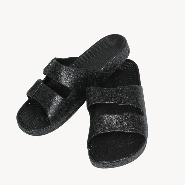Ladies Black Glitter 2 Buckle Slider from You Know Who's