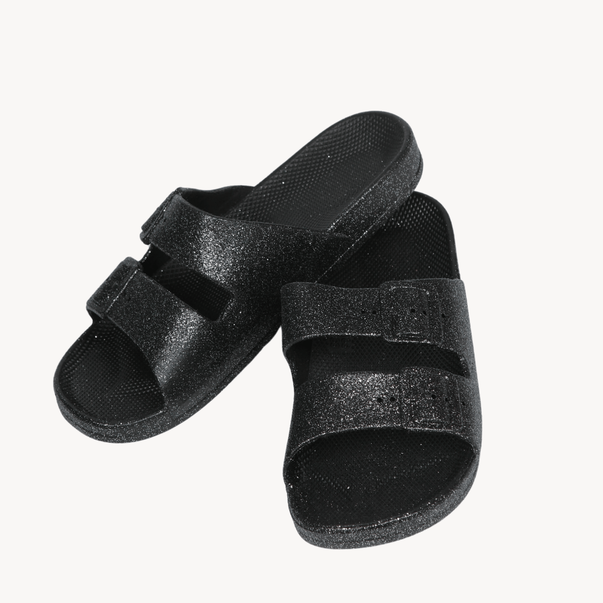 Ladies Black Glitter 2 Buckle Slider from You Know Who's