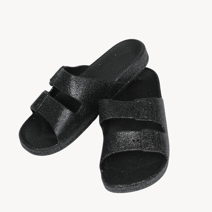 Ladies Black Glitter 2 Buckle Slider from You Know Who's