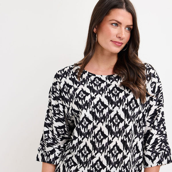 Ladies Black Ikat Textured Printed Top from You Know Who's