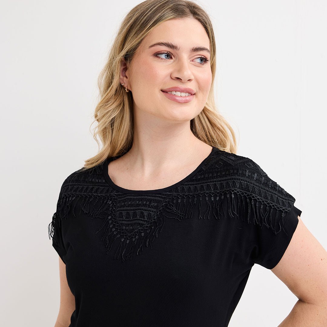 Ladies Black Lace Tassle Top from You Know Who's