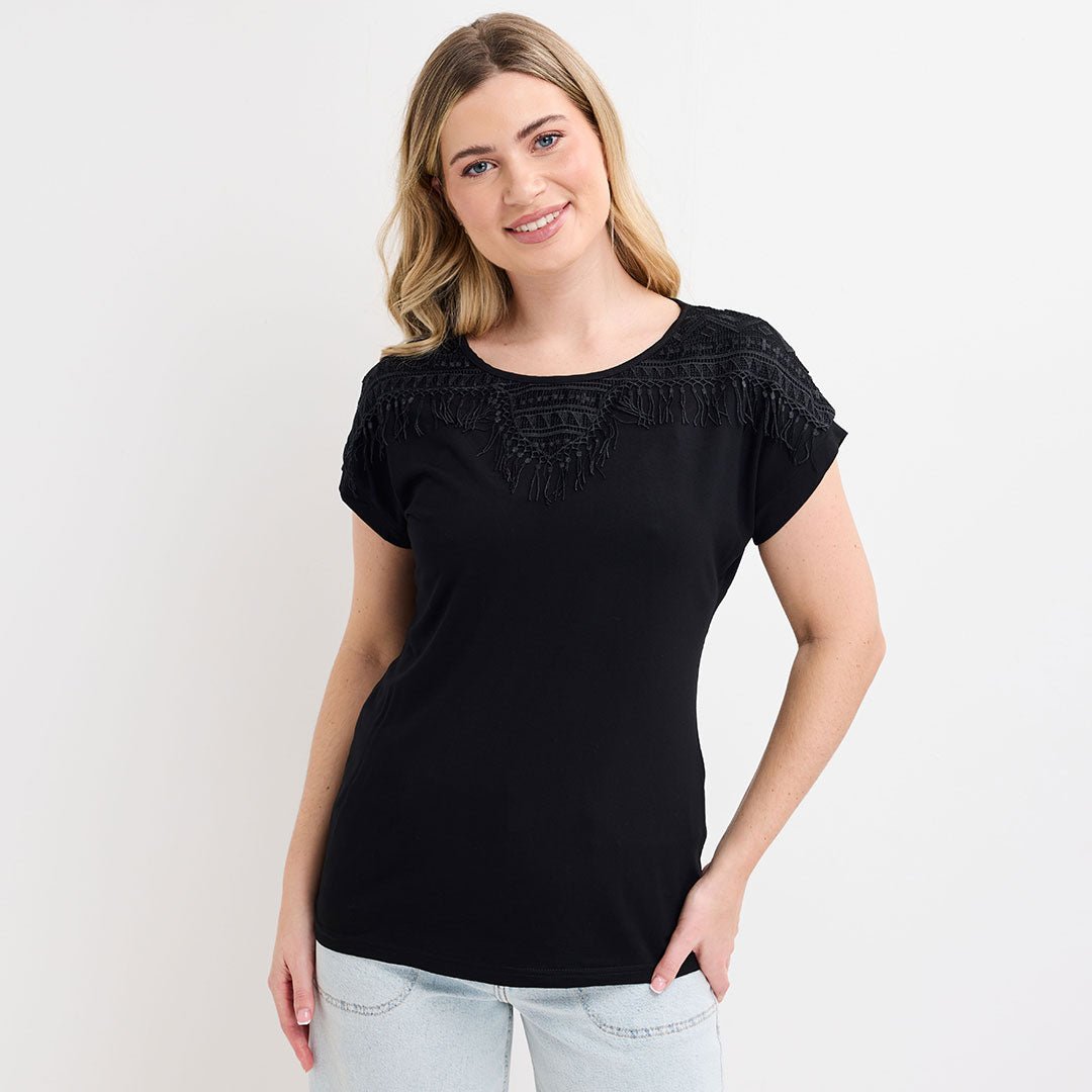 Ladies Black Lace Tassle Top from You Know Who's