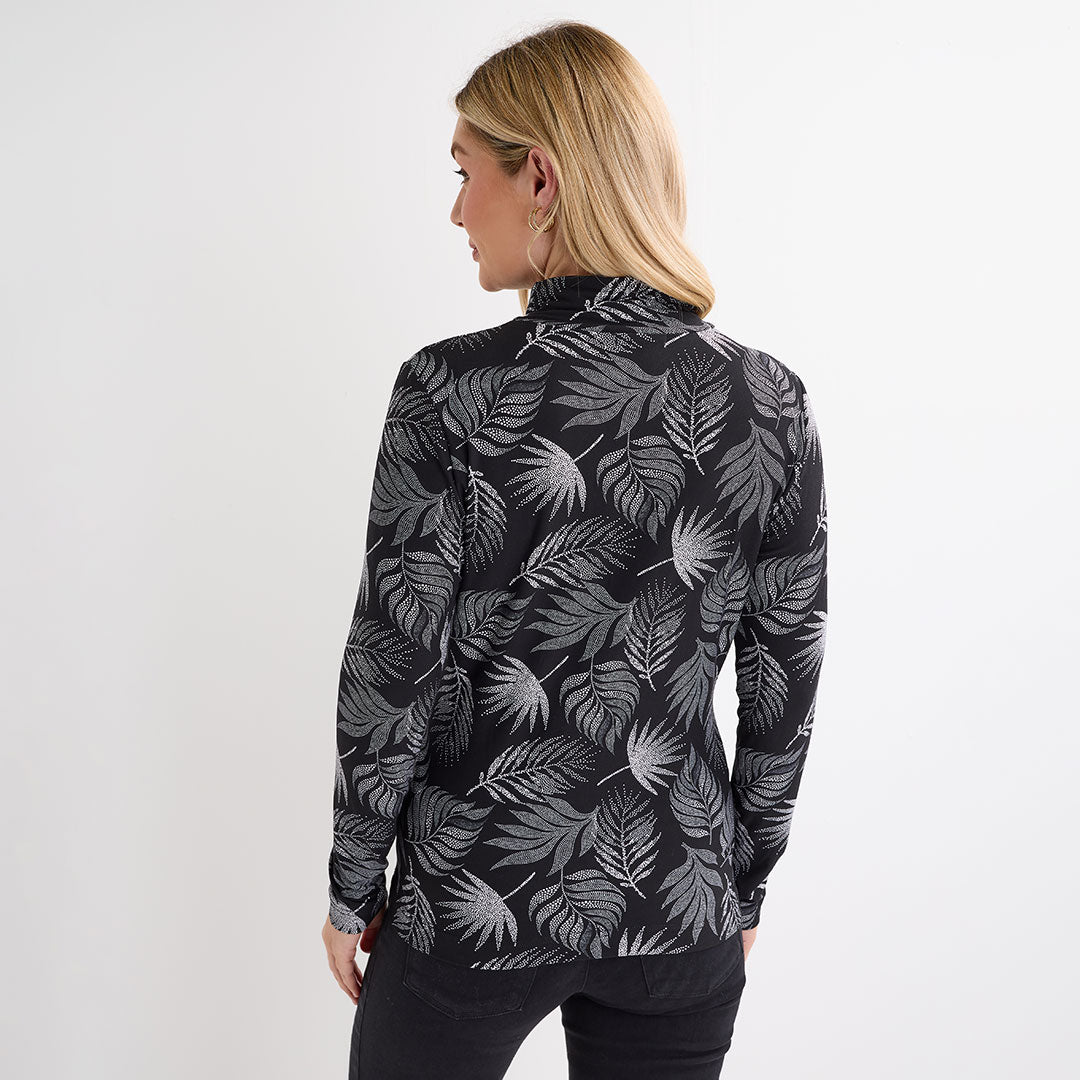 Ladies Black Leaf Soft Touch Roll Neck from You Know Who's