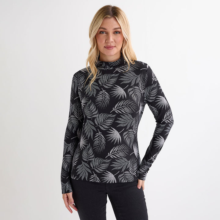 Ladies Black Leaf Soft Touch Roll Neck from You Know Who's