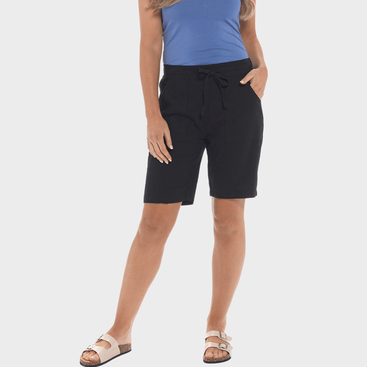 Ladies Black Linen Blend Tie Shorts from You Know Who's
