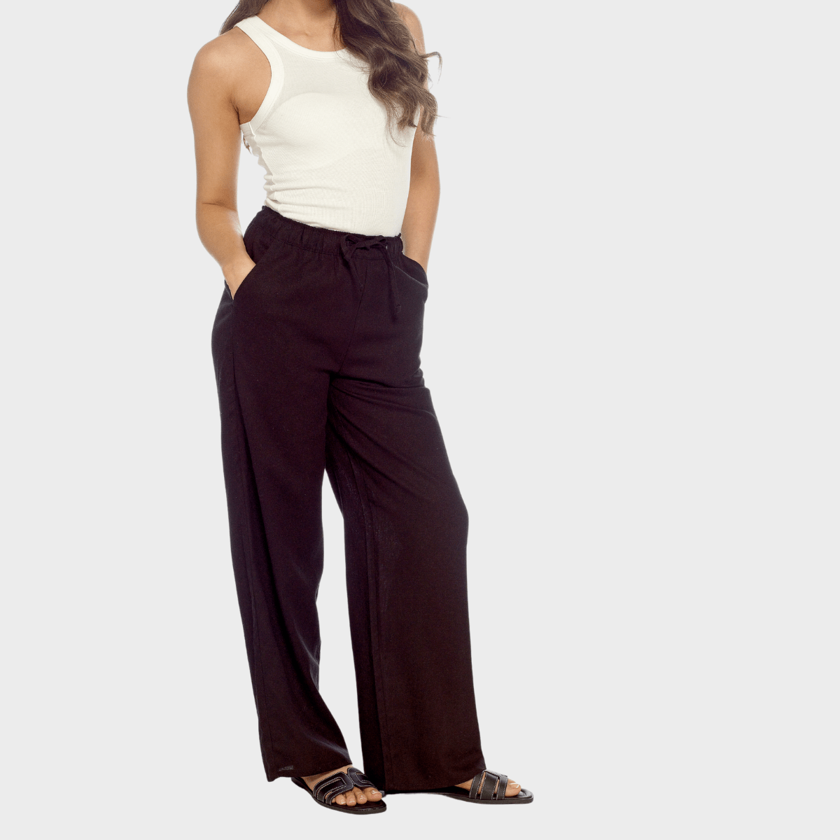 Ladies Black Linen Blend Wide Leg Trouser from You Know Who's