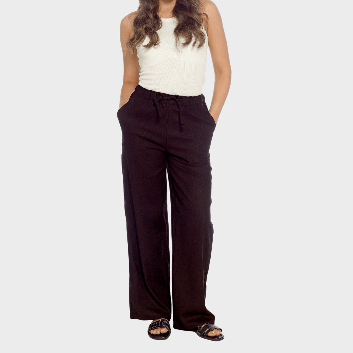 Ladies Black Linen Blend Wide Leg Trouser from You Know Who's