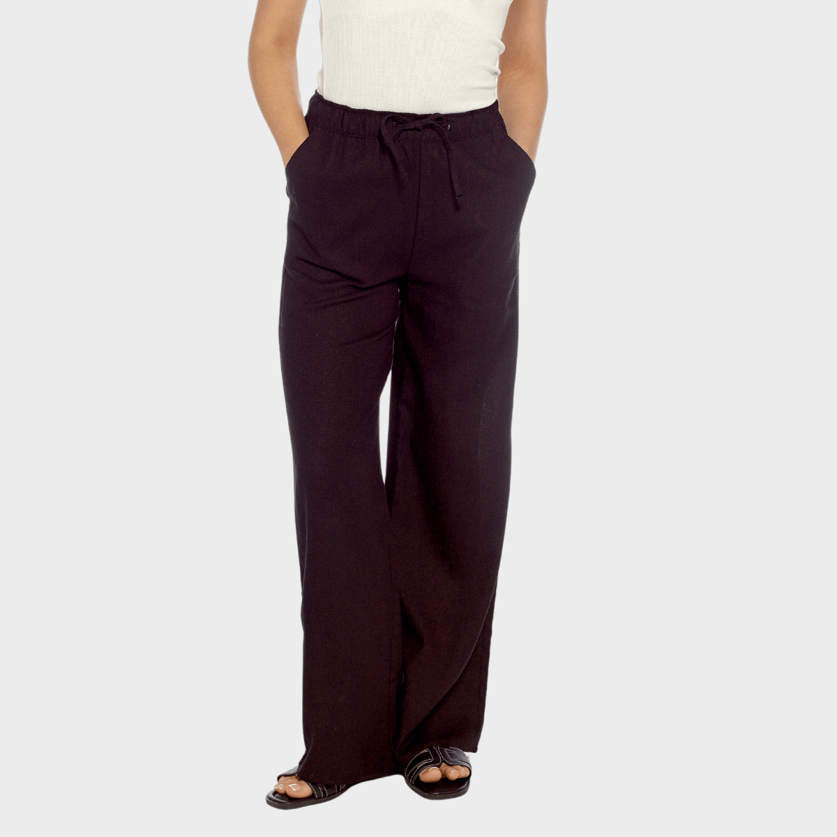 Ladies Black Linen Blend Wide Leg Trouser from You Know Who's