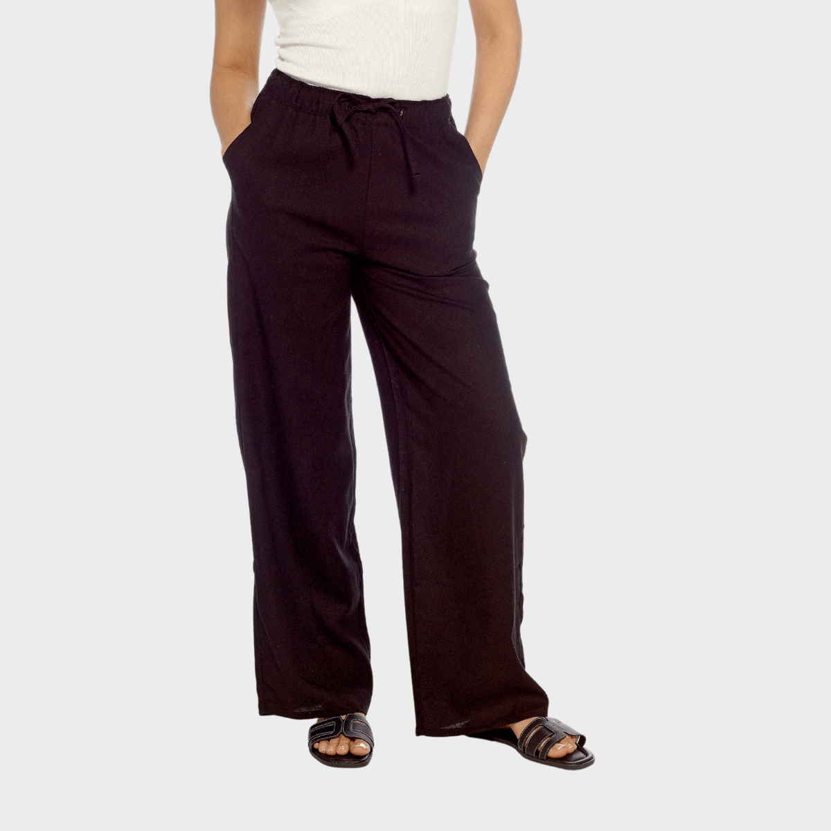 Ladies Black Linen Blend Wide Leg Trouser from You Know Who's