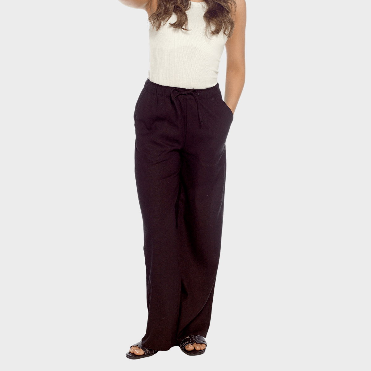 Ladies Black Linen Blend Wide Leg Trouser from You Know Who's