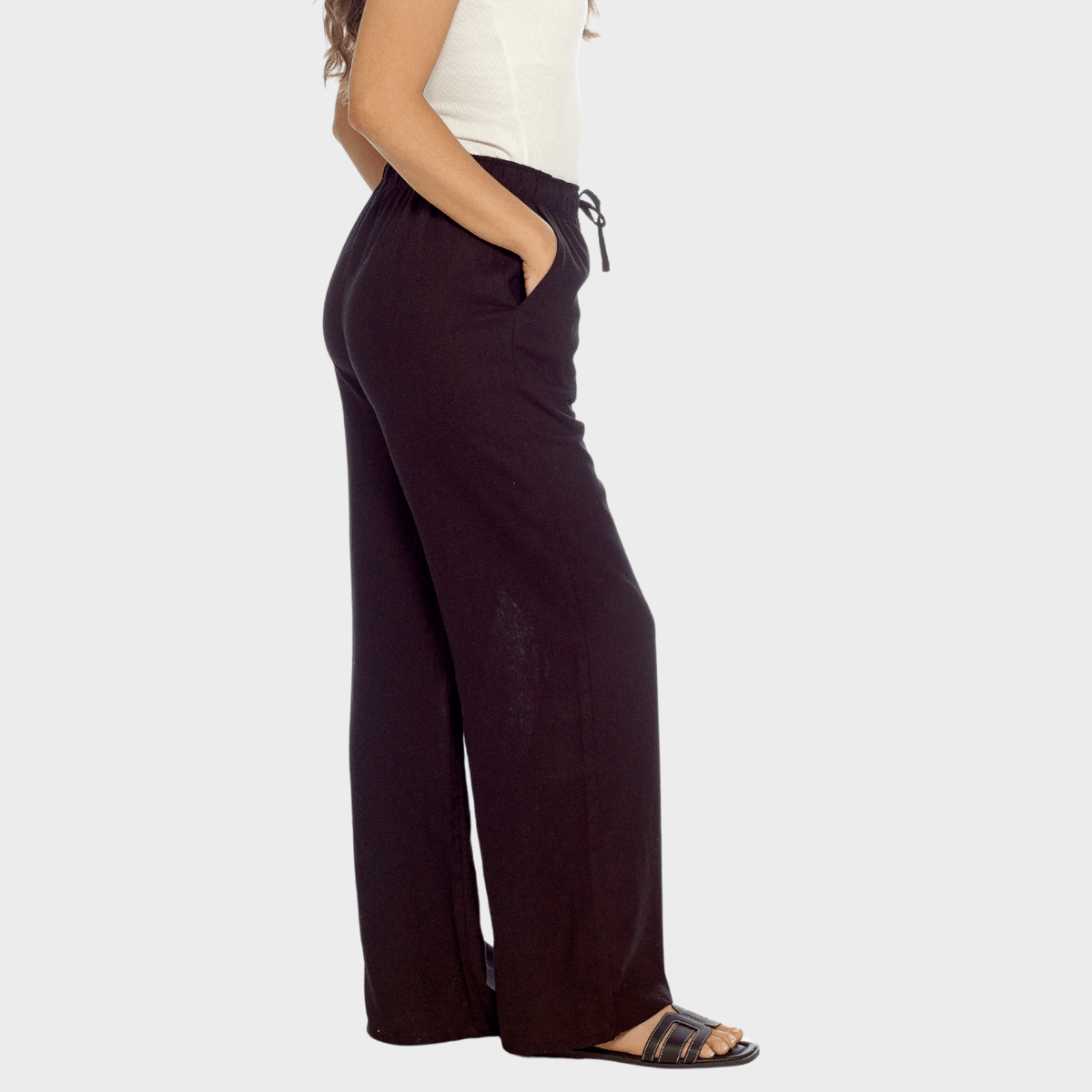 Ladies Black Linen Blend Wide Leg Trouser from You Know Who's