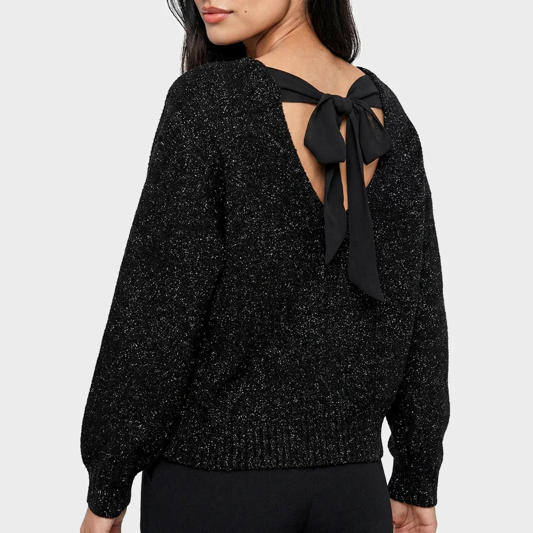 Ladies Black Lurex Bow Tie Jumper from You Know Who's