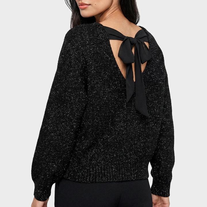Ladies Black Lurex Bow Tie Jumper from You Know Who's