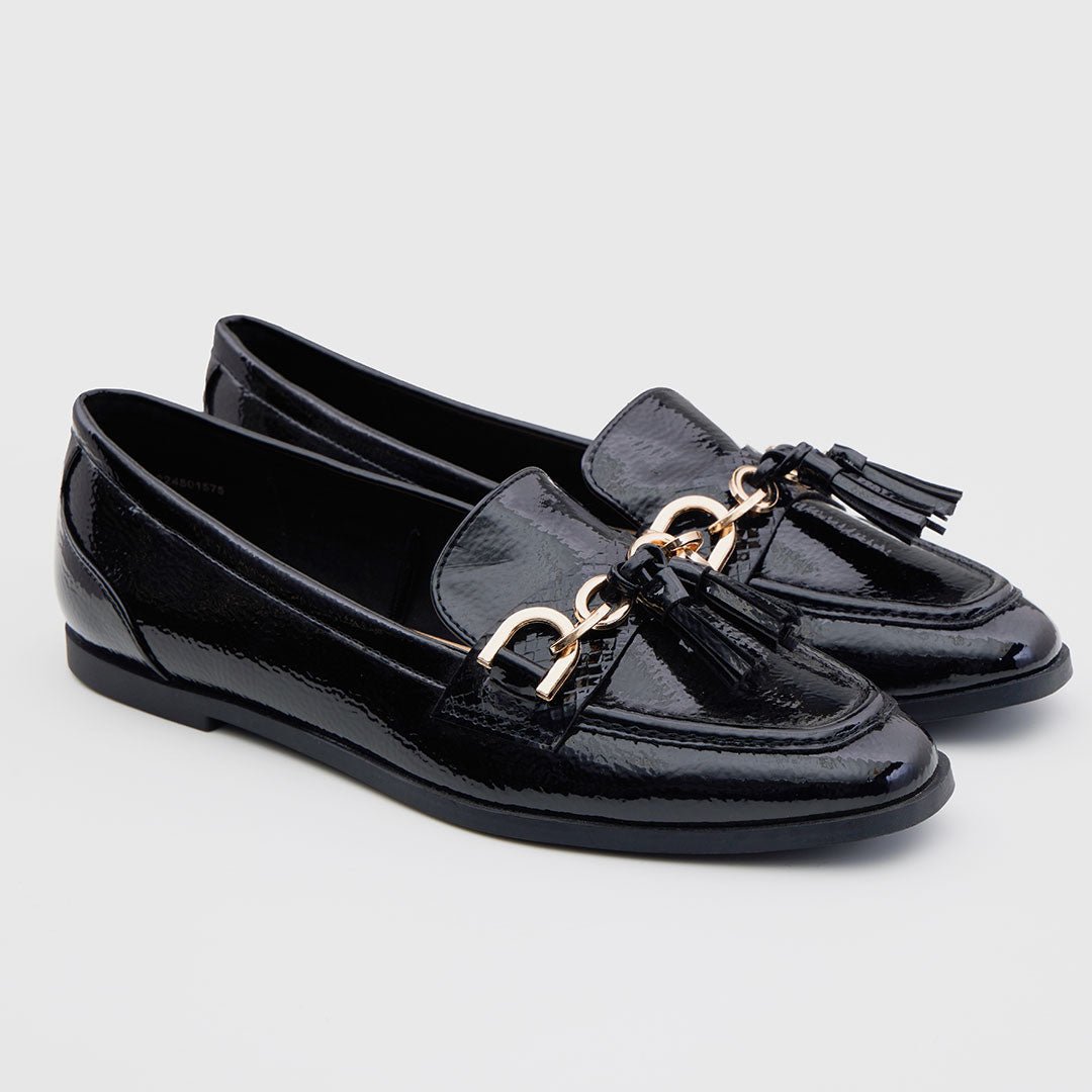 Ladies Black Patent Tassel Loafer from You Know Who's