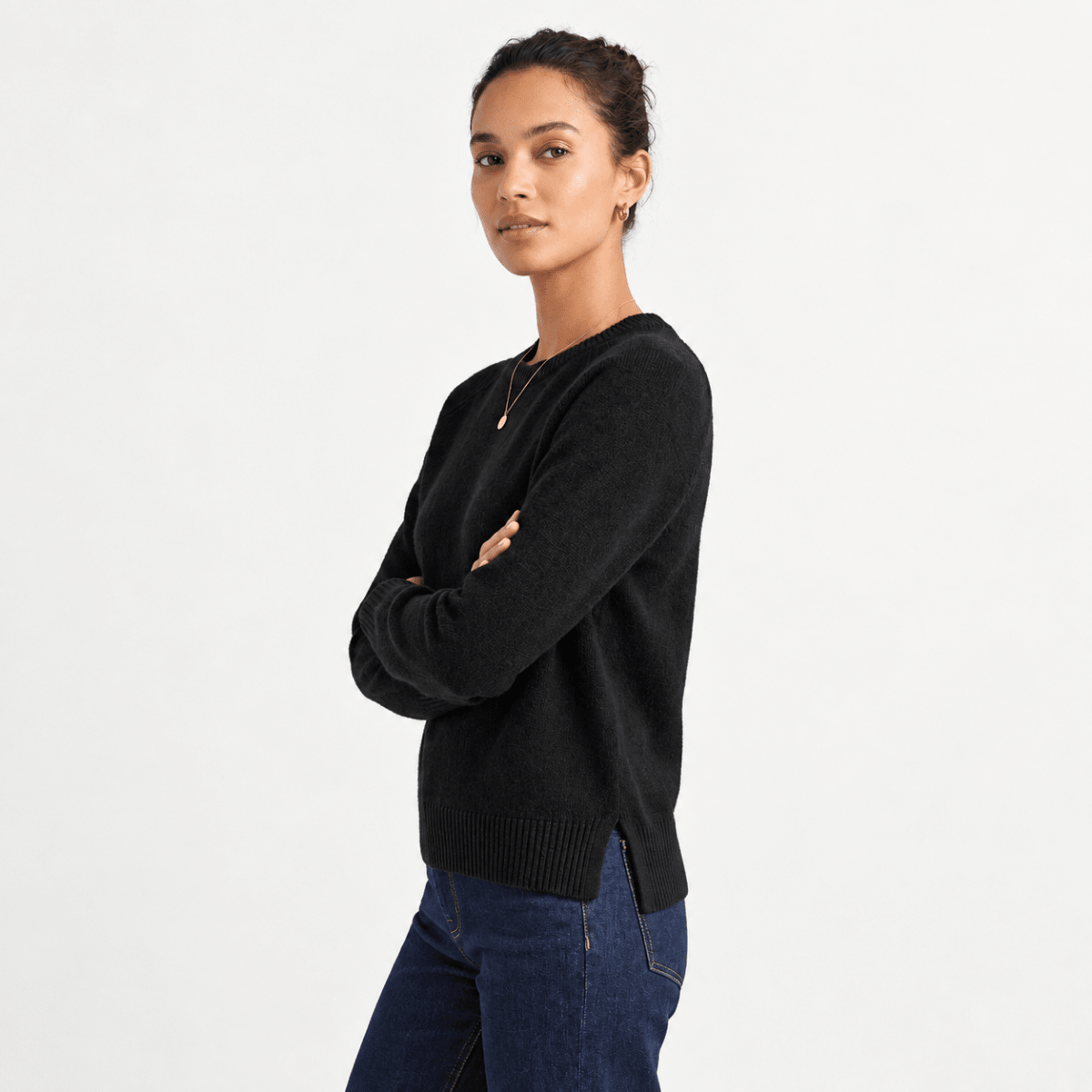 Ladies Black Relaxed Crew Neck Jumper from You Know Who's