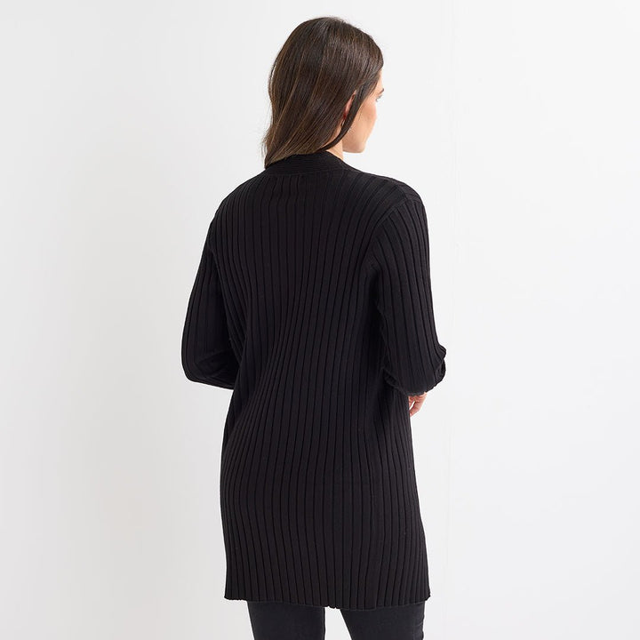 Ladies Black Ribbed Open Front Cardigan from You Know Who's